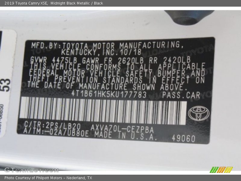 Midnight Black Metallic / Black 2019 Toyota Camry XSE