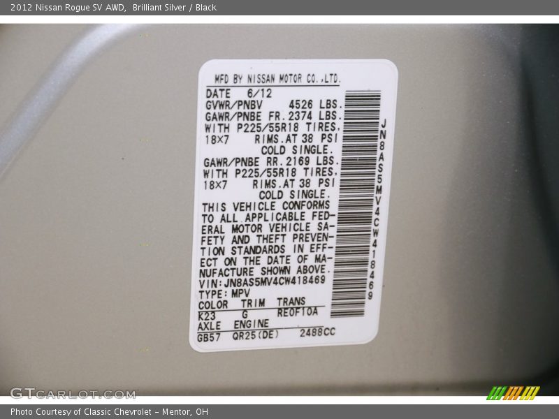Brilliant Silver / Black 2012 Nissan Rogue SV AWD