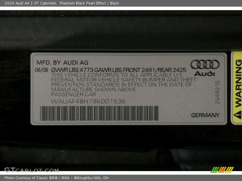 Phantom Black Pearl Effect / Black 2009 Audi A4 2.0T Cabriolet