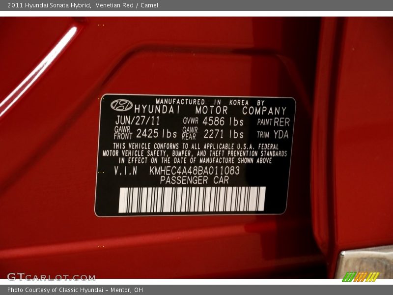 Venetian Red / Camel 2011 Hyundai Sonata Hybrid