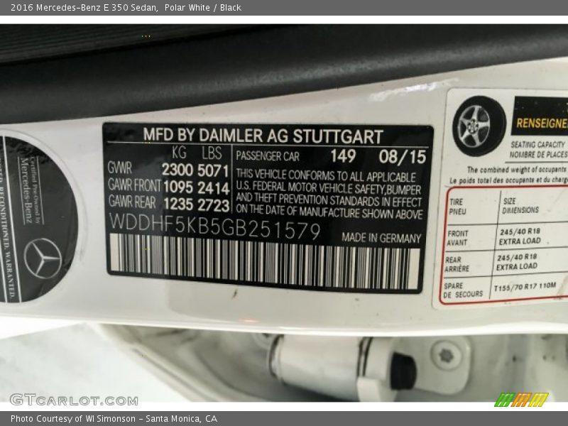 Polar White / Black 2016 Mercedes-Benz E 350 Sedan