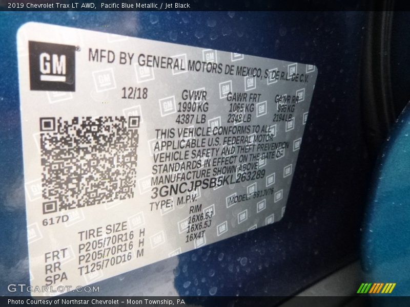 Pacific Blue Metallic / Jet Black 2019 Chevrolet Trax LT AWD