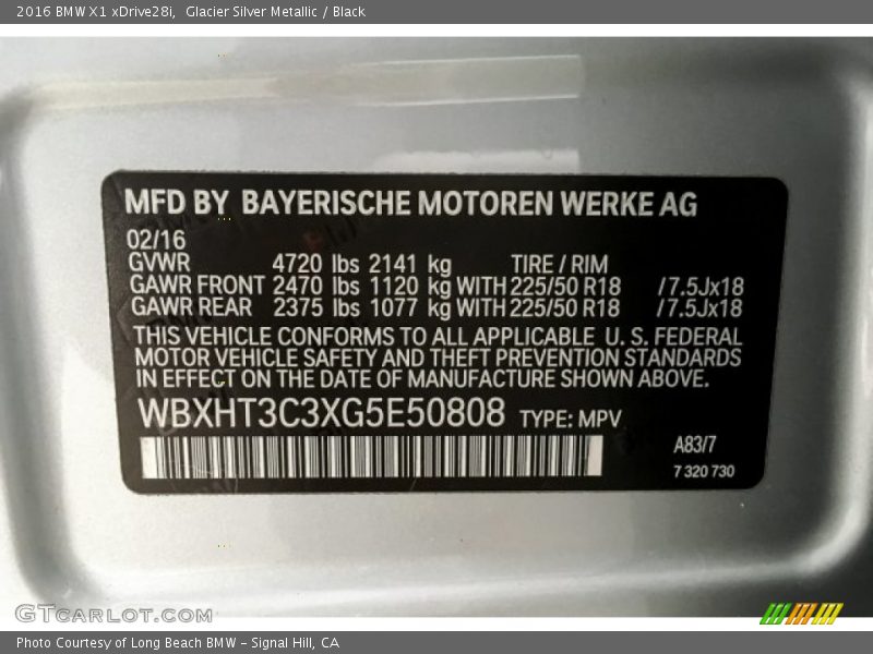Glacier Silver Metallic / Black 2016 BMW X1 xDrive28i