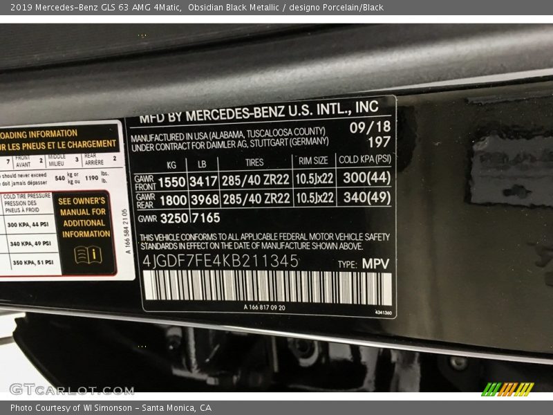 2019 GLS 63 AMG 4Matic Obsidian Black Metallic Color Code 197