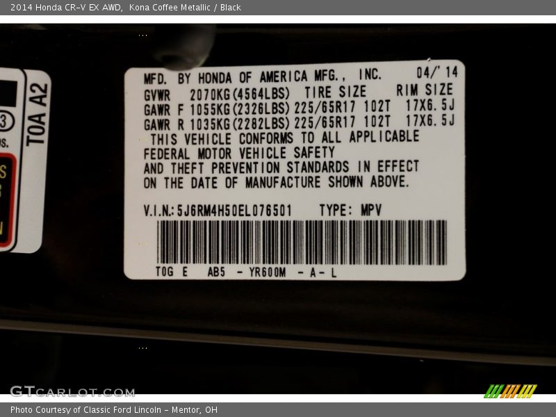 Kona Coffee Metallic / Black 2014 Honda CR-V EX AWD