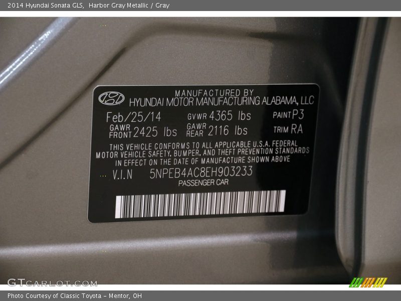 Harbor Gray Metallic / Gray 2014 Hyundai Sonata GLS
