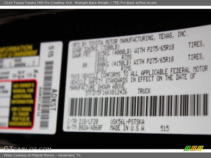 2019 Tundra TRD Pro CrewMax 4x4 Midnight Black Metallic Color Code 218