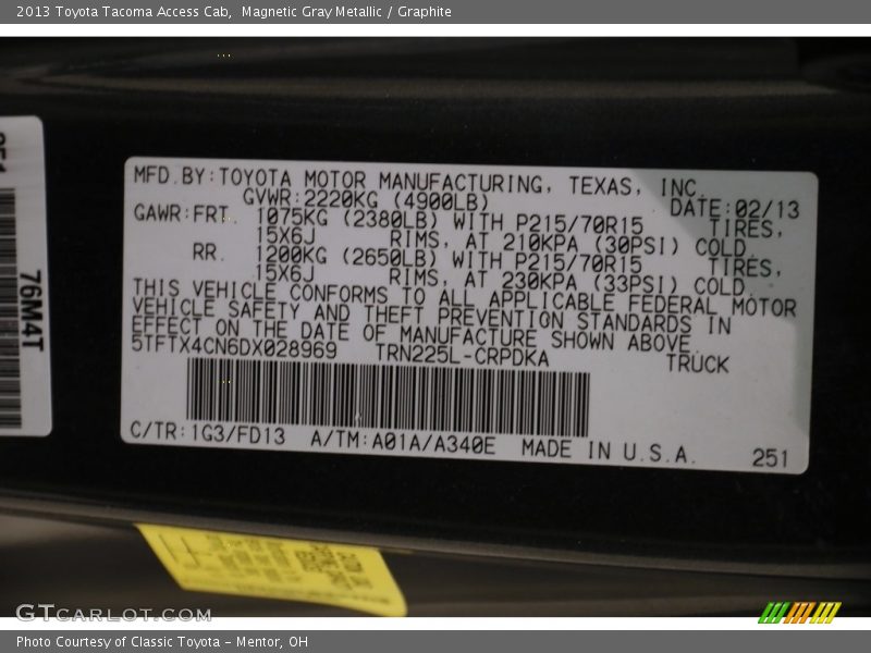 Magnetic Gray Metallic / Graphite 2013 Toyota Tacoma Access Cab