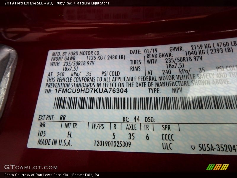 Ruby Red / Medium Light Stone 2019 Ford Escape SEL 4WD