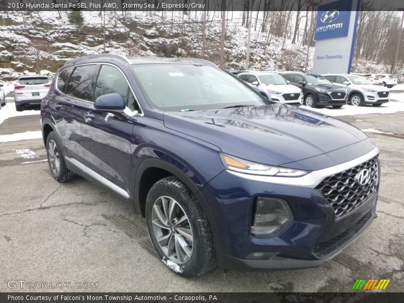 Stormy Sea / Espresso/Gray 2019 Hyundai Santa Fe SEL Plus AWD