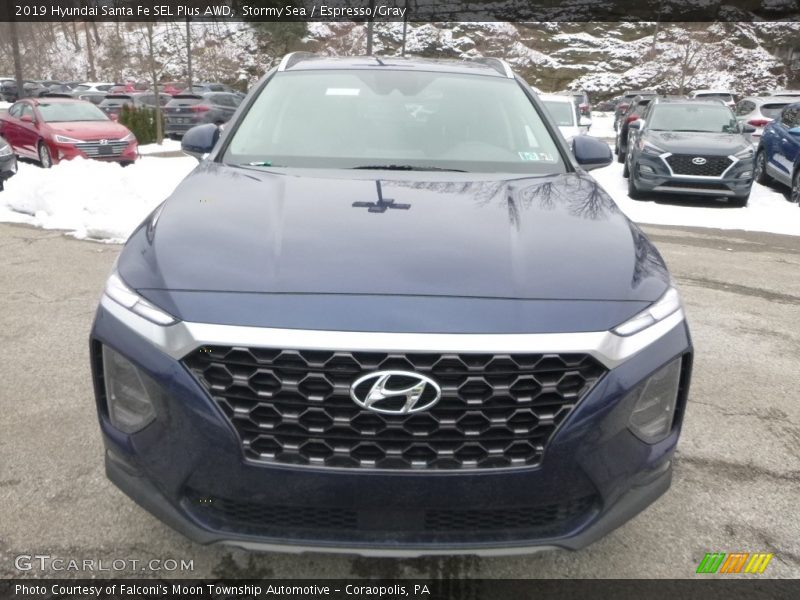 Stormy Sea / Espresso/Gray 2019 Hyundai Santa Fe SEL Plus AWD
