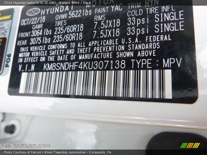 Monaco White / Black 2019 Hyundai Santa Fe XL SE AWD