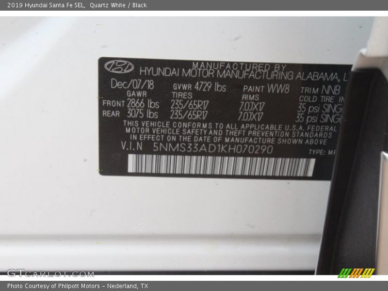 Quartz White / Black 2019 Hyundai Santa Fe SEL