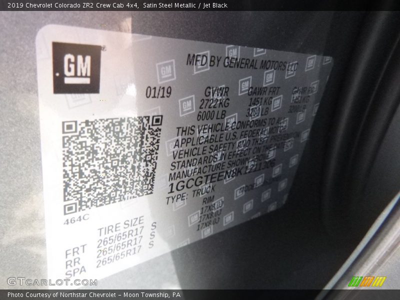 Satin Steel Metallic / Jet Black 2019 Chevrolet Colorado ZR2 Crew Cab 4x4