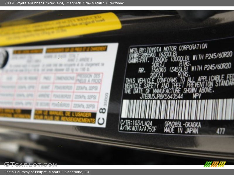 2019 4Runner Limited 4x4 Magnetic Gray Metallic Color Code 1G3