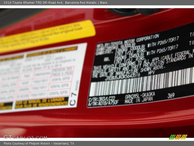 2019 4Runner TRD Off-Road 4x4 Barcelona Red Metallic Color Code 3R3