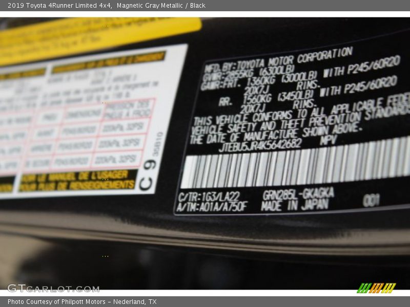 Magnetic Gray Metallic / Black 2019 Toyota 4Runner Limited 4x4