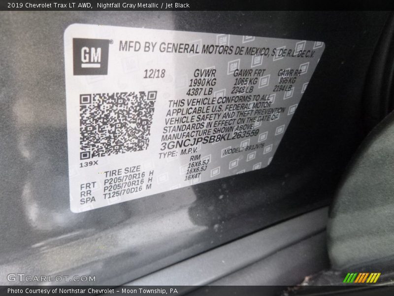 Nightfall Gray Metallic / Jet Black 2019 Chevrolet Trax LT AWD