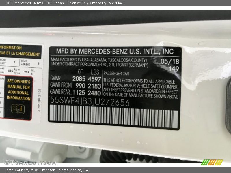 Polar White / Cranberry Red/Black 2018 Mercedes-Benz C 300 Sedan