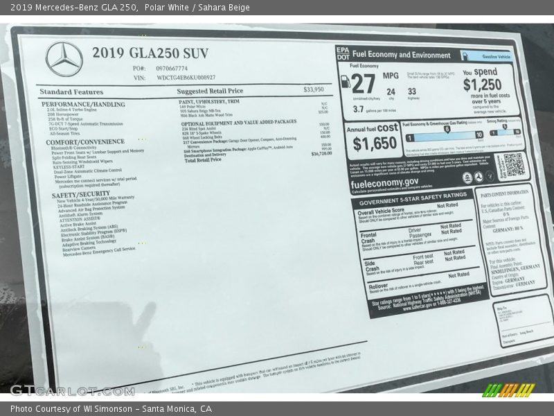 Polar White / Sahara Beige 2019 Mercedes-Benz GLA 250