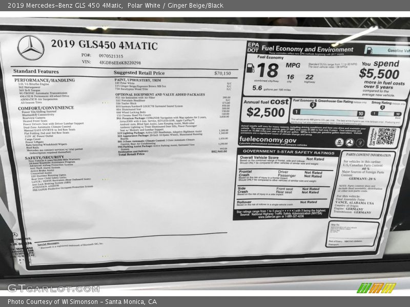 Polar White / Ginger Beige/Black 2019 Mercedes-Benz GLS 450 4Matic