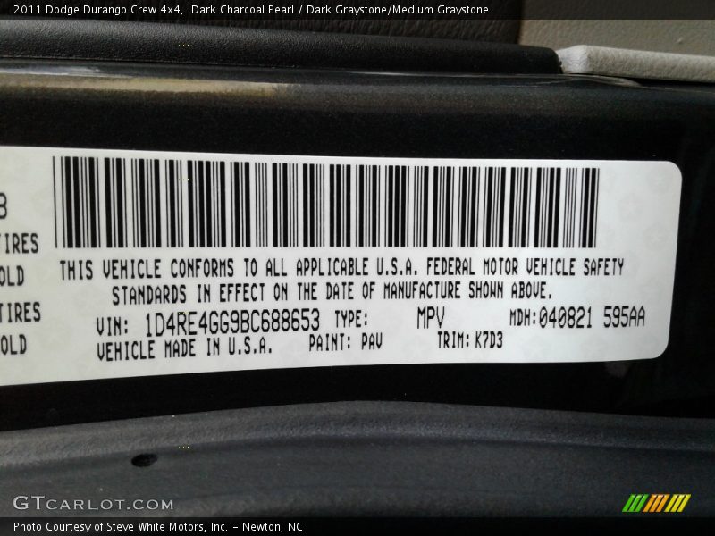 Dark Charcoal Pearl / Dark Graystone/Medium Graystone 2011 Dodge Durango Crew 4x4