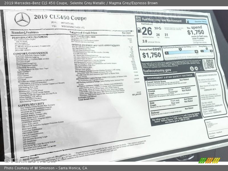 Selenite Grey Metallic / Magma Grey/Espresso Brown 2019 Mercedes-Benz CLS 450 Coupe