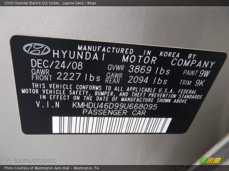 Laguna Sand / Beige 2009 Hyundai Elantra GLS Sedan