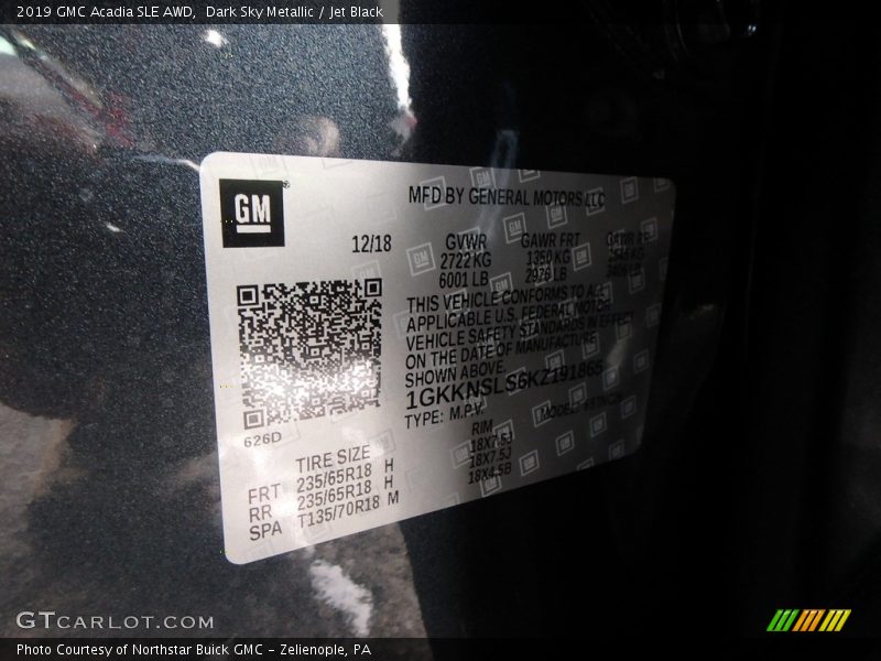 Dark Sky Metallic / Jet Black 2019 GMC Acadia SLE AWD