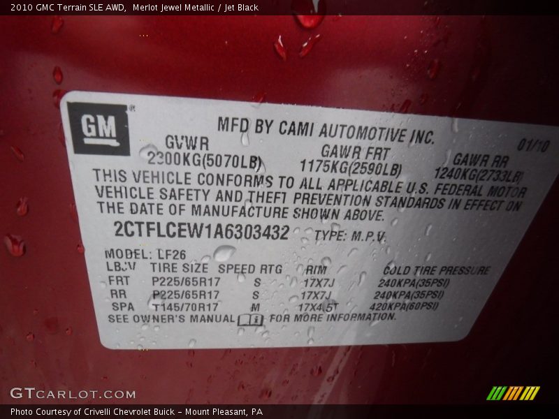 Merlot Jewel Metallic / Jet Black 2010 GMC Terrain SLE AWD