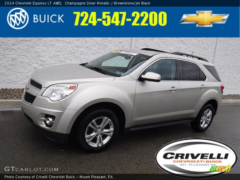 Champagne Silver Metallic / Brownstone/Jet Black 2014 Chevrolet Equinox LT AWD