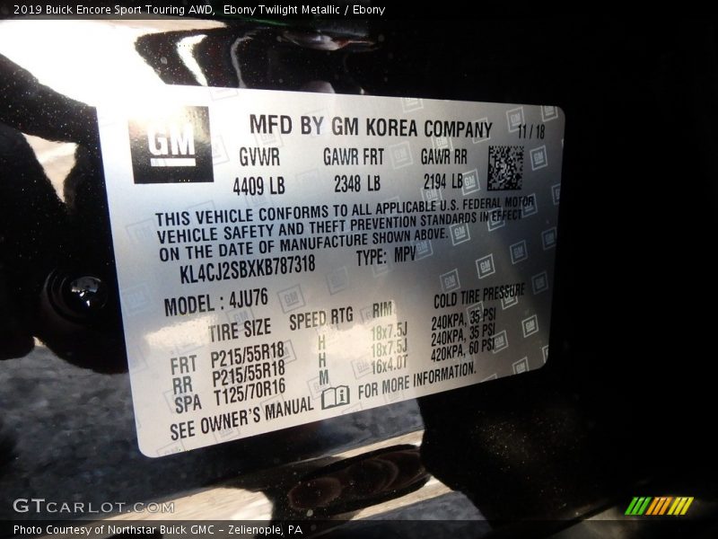 Ebony Twilight Metallic / Ebony 2019 Buick Encore Sport Touring AWD