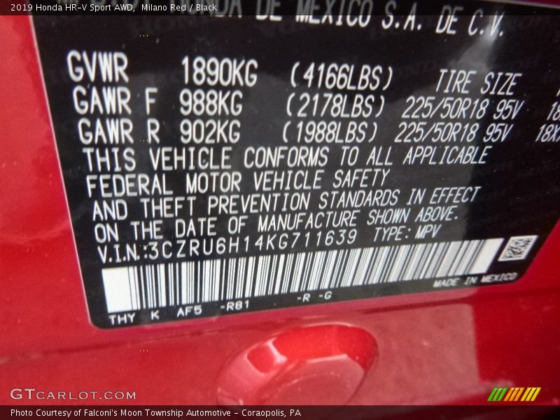 Milano Red / Black 2019 Honda HR-V Sport AWD