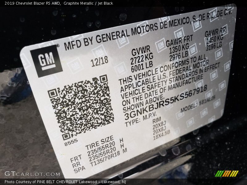 Graphite Metallic / Jet Black 2019 Chevrolet Blazer RS AWD