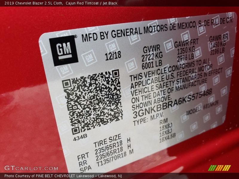 Cajun Red Tintcoat / Jet Black 2019 Chevrolet Blazer 2.5L Cloth