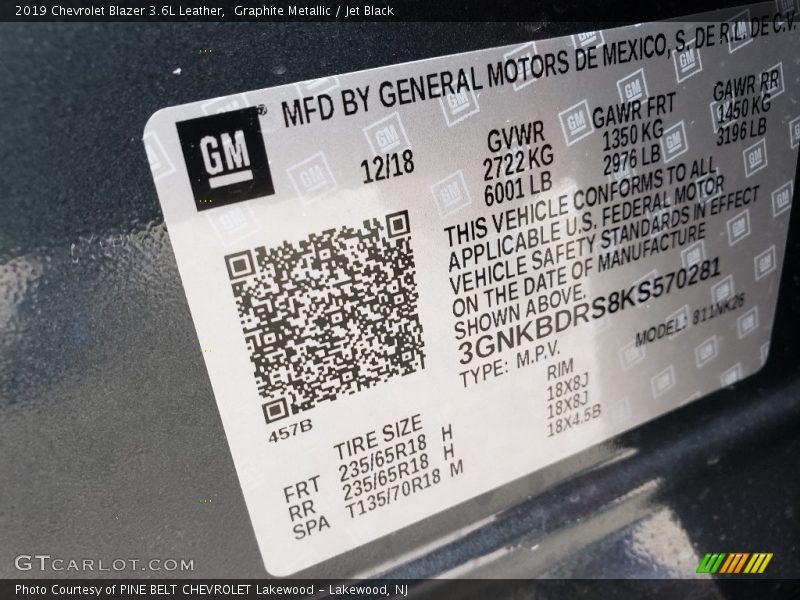 Graphite Metallic / Jet Black 2019 Chevrolet Blazer 3.6L Leather