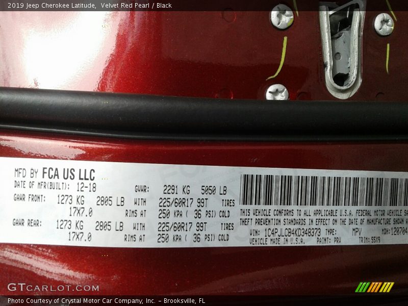 Velvet Red Pearl / Black 2019 Jeep Cherokee Latitude