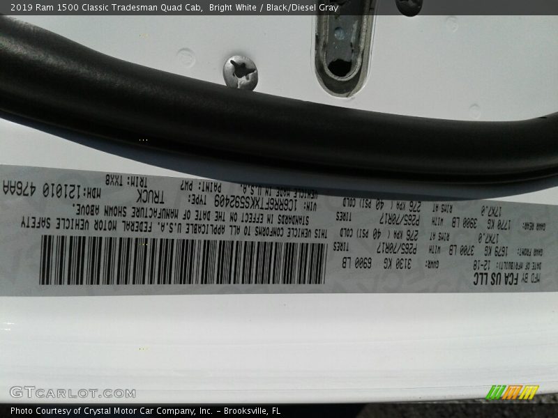 Bright White / Black/Diesel Gray 2019 Ram 1500 Classic Tradesman Quad Cab
