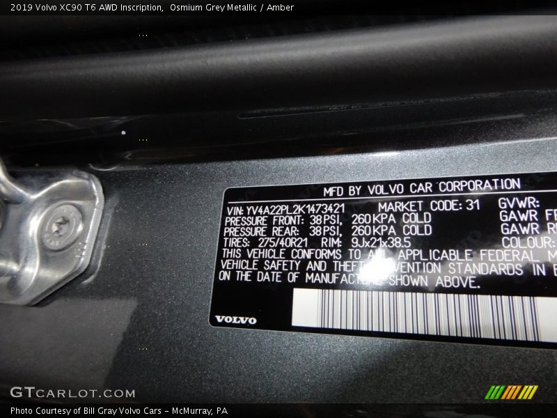 Osmium Grey Metallic / Amber 2019 Volvo XC90 T6 AWD Inscription
