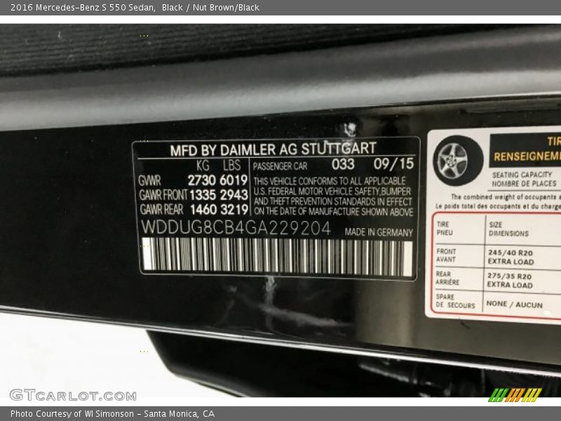 Black / Nut Brown/Black 2016 Mercedes-Benz S 550 Sedan
