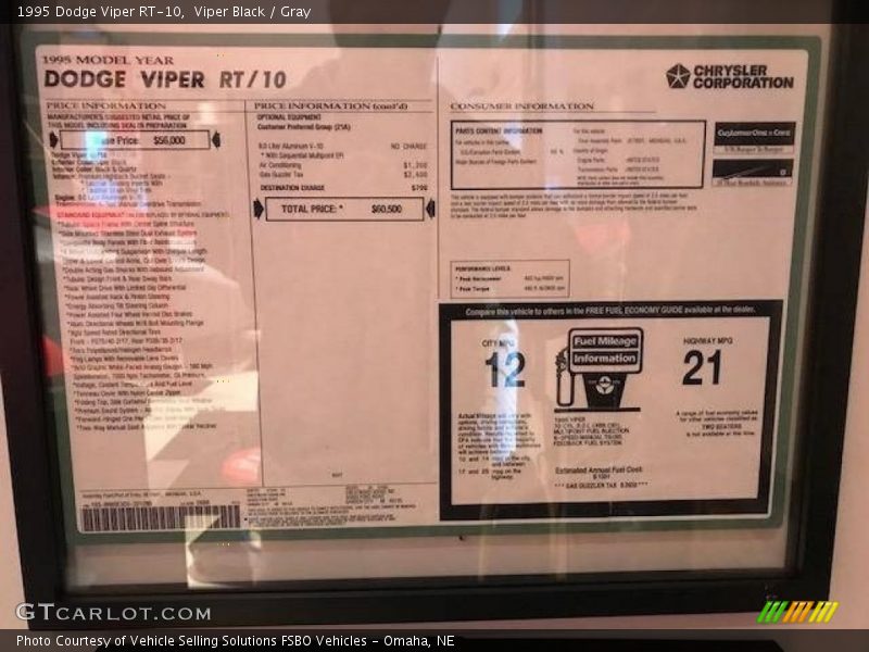  1995 Viper RT-10 Window Sticker