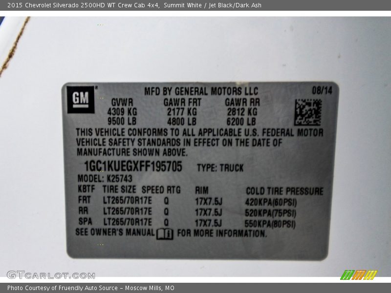 Summit White / Jet Black/Dark Ash 2015 Chevrolet Silverado 2500HD WT Crew Cab 4x4