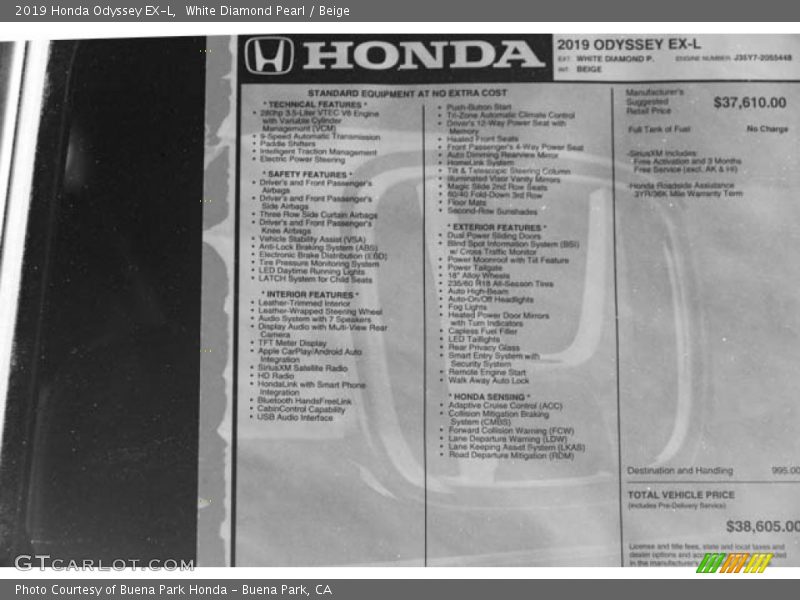 White Diamond Pearl / Beige 2019 Honda Odyssey EX-L