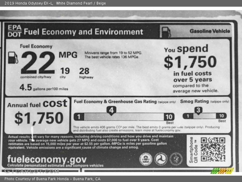 White Diamond Pearl / Beige 2019 Honda Odyssey EX-L