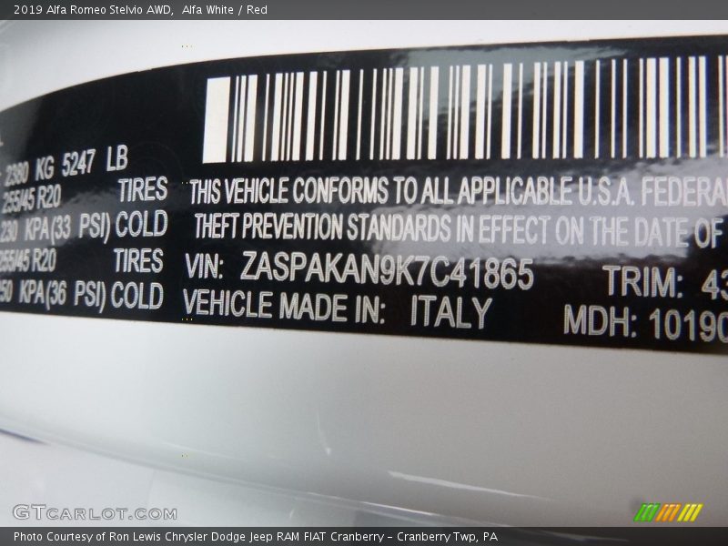 Alfa White / Red 2019 Alfa Romeo Stelvio AWD