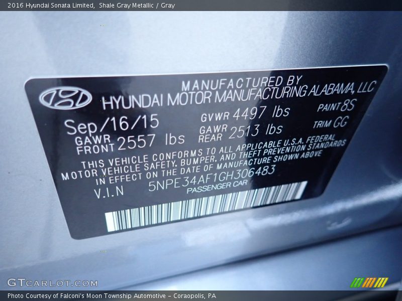 Shale Gray Metallic / Gray 2016 Hyundai Sonata Limited