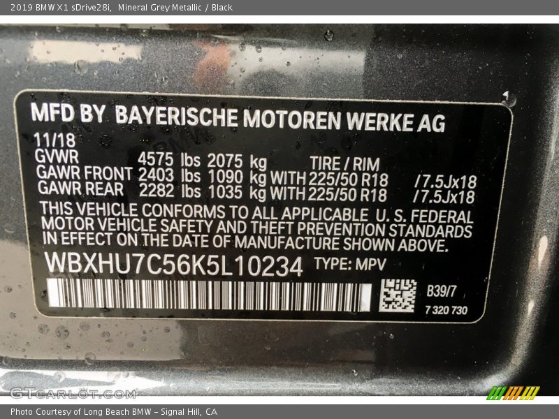 Mineral Grey Metallic / Black 2019 BMW X1 sDrive28i