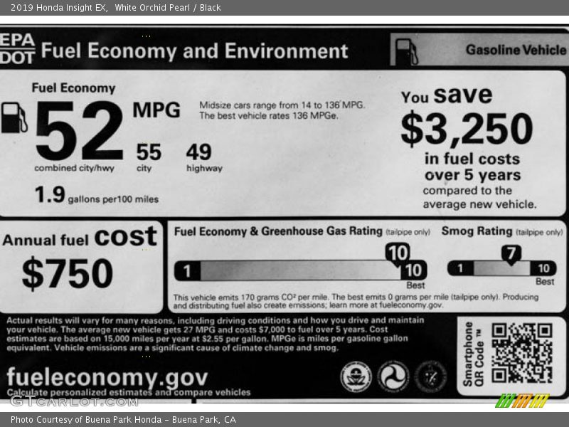 White Orchid Pearl / Black 2019 Honda Insight EX