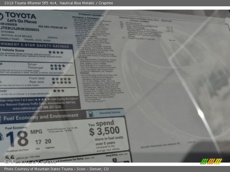 Nautical Blue Metallic / Graphite 2019 Toyota 4Runner SR5 4x4