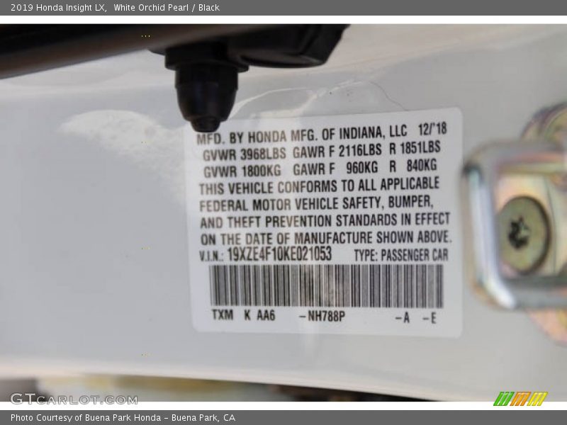 White Orchid Pearl / Black 2019 Honda Insight LX